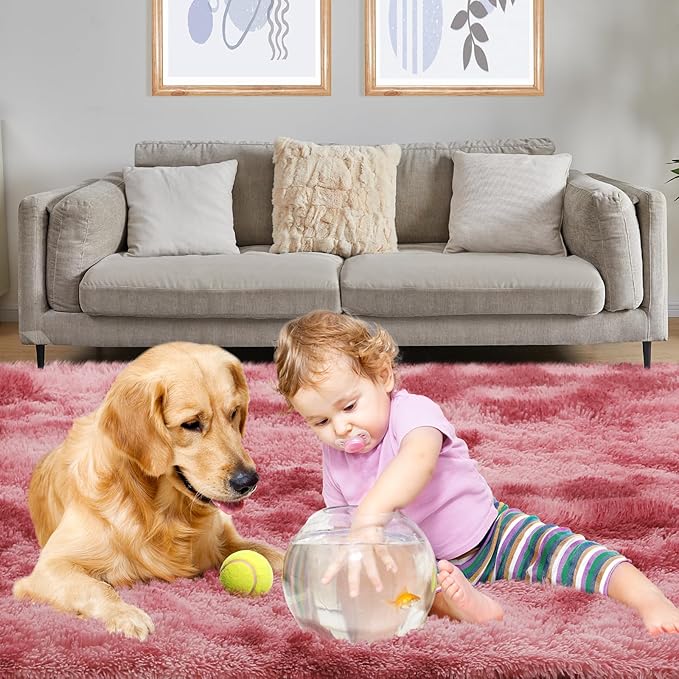 5x7 Area Rug, Luxury Rugs for Living Room, Ultra Soft Rugs for Bedroom, Non-Slip Indoor Carpet for Nursery, Kids Room, Playroom, Home Decor, Tie-Dyed Dark Pink-CubbioJoy