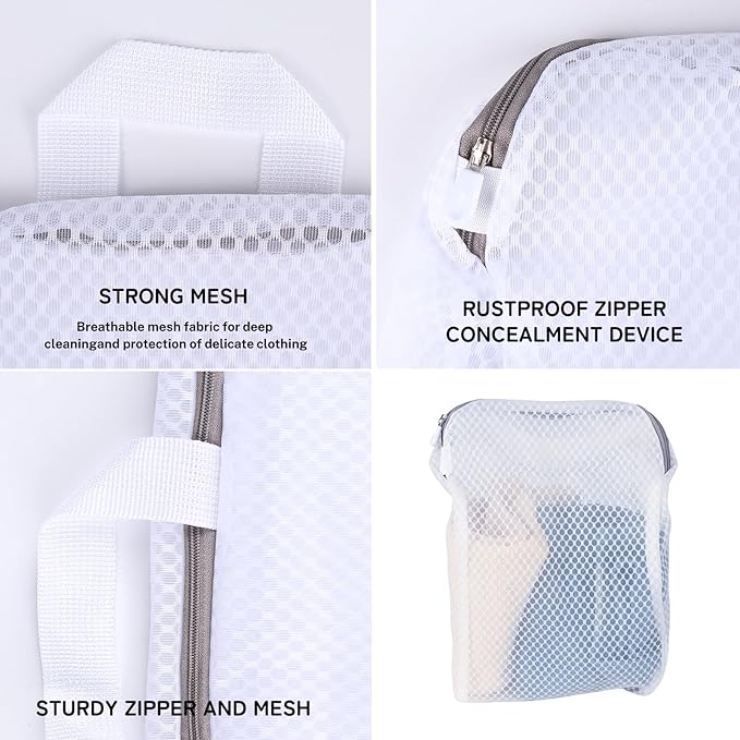 4 Pack Mesh Laundry Bag Mesh Laundry Bags Laundry with Handle for Washing Socks, Baby Items, Lingerie, Travel Garments (BEIGE, 4)-CubbioJoy