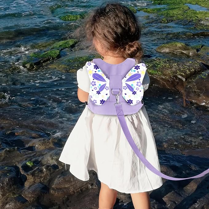Accmor Toddler Harness Leash, Cute Butterfly Kids Leash + Anti Lost Wrist Link for Outdoor Travel, Mini Child Walking Harness Wristband Assistant Strap Belt for Baby Girls (Purple)-CubbioJoy