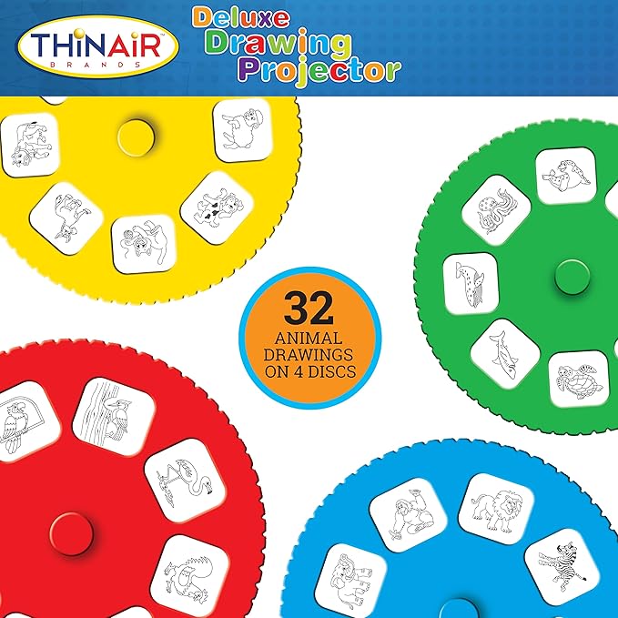 Drawing Projector for Kids 3 & Up | Preschool Tracing Projector Kit Includes 32 Animal Drawings on 4 Sturdy Discs, 8 Crayons & 1 Pad of Drawing Paper for Fun Play-Based Learning-CubbioJoy