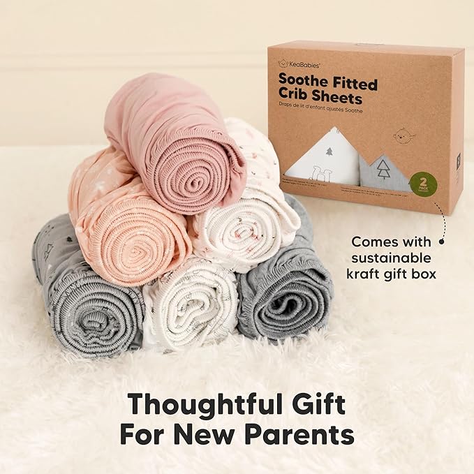 KeaBabies 2-Pack Organic Crib Sheets for Boys, Girls - 52x28 Fitted Crib Mattress Sheet Neutral, Breathable Jersey Cotton Cover for Baby Bed, Toddler Mattress, Soft & Cute Prints (Cloud)-CubbioJoy