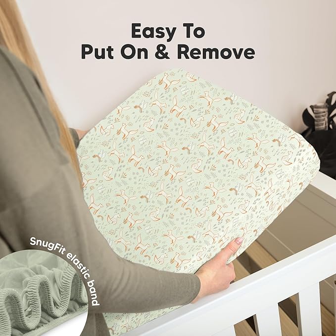 KeaBabies 2-Pack Organic Crib Sheets for Boys, Girls - 52x28 Fitted Crib Mattress Sheet Neutral, Breathable Jersey Cotton Cover for Baby Bed, Toddler Mattress, Soft & Cute Prints (Foxtrot)-CubbioJoy