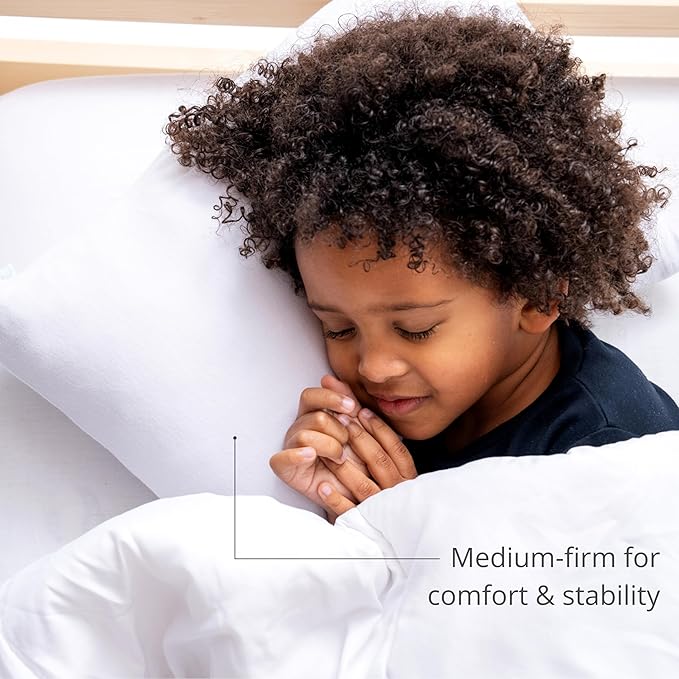 Dreamland Baby Premium Toddler Pillow and White Pillowcase, 13 x 18. Machine Washable, Ergonomic Kids Pillow + Ultra Soft Viscose Pillowcase. Mom-Owned US Business, Premium Materials-CubbioJoy