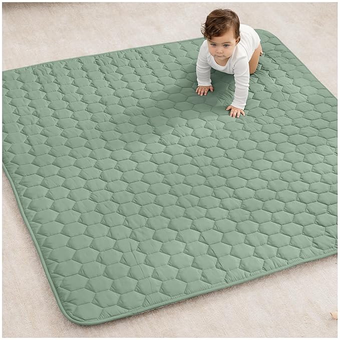 Comfy Cubs Square Kids Play Mat - 56 x 56 inches Soft Quilted Baby Floor Mat with Non-Slip Bottom - Plush Design for Toddlers' Playtime and Relaxation - Comfortable and Durable - Fern-CubbioJoy