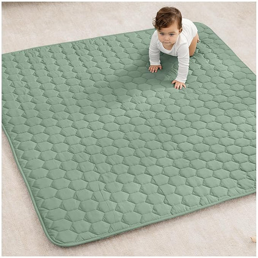 Comfy Cubs Square Kids Play Mat - 56 x 56 inches Soft Quilted Baby Floor Mat with Non-Slip Bottom - Plush Design for Toddlers' Playtime and Relaxation - Comfortable and Durable - Fern-CubbioJoy