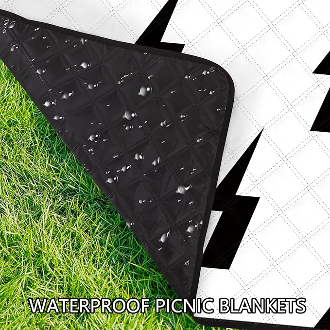 79''x79'' Extra Large Picnic Blankets, Waterproof Sandproof Foldable Outdoor Picnic Mat, Portable 3-Layer Fabric Beach Blanket for Camping, Park, Travel, Family Friends-Stylish Lightning Pattern-CubbioJoy