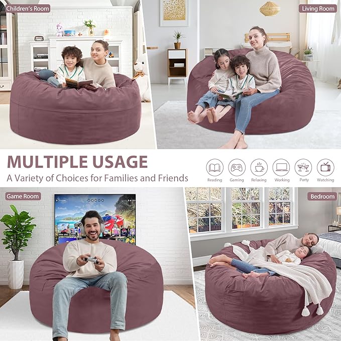 3FT Bean Bag Chair, Comfy Bean Bag Chairs with Memory Foam Filled, Fluffy Beanbag Sofa with Dutch Velvet Cover, Round BeanBag Chairs for Living Room, Playroom - Dusty Pink-CubbioJoy