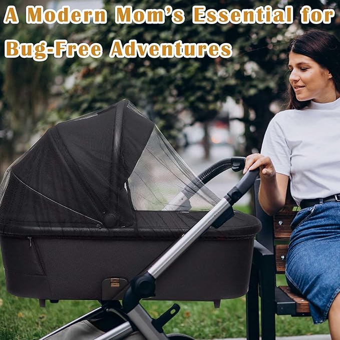 Baby Stroller Mosquito Net (2 Pack) - Durable Mesh Protection for Bassinets, Cradles, Playards, Pack N Plays & Portable Mini Cribs | Breathable Universal Fit Insect Barrier (Black + Daisy)-CubbioJoy