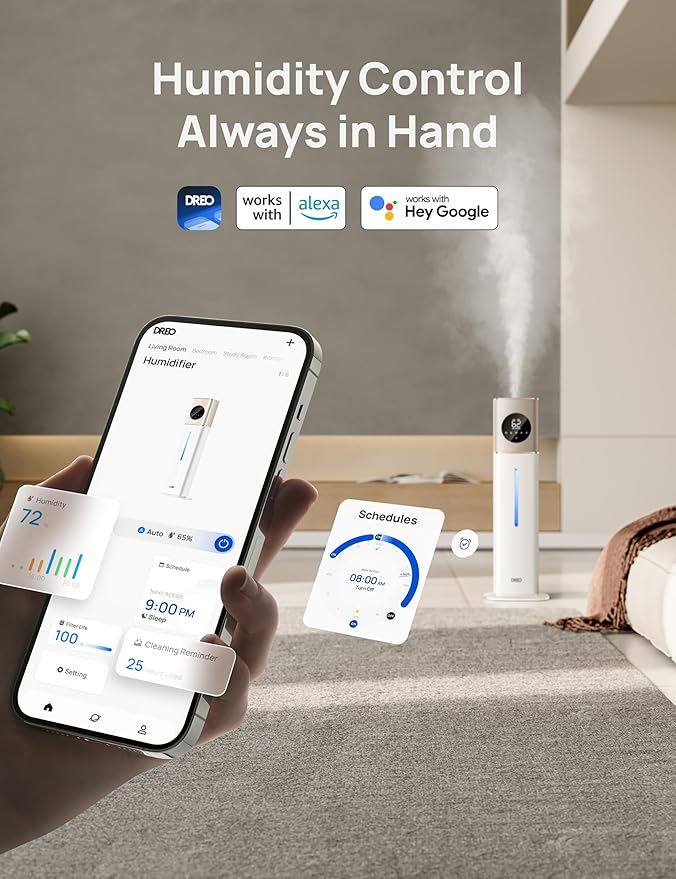 Dreo 11L Smart Humidifier Large Room 700 ft², 100H Cool Mist Air Humidifiers for Bedroom, Top-Fill Self-Cleaning Tank, 26dB, Auto Mode, Aroma Box, RGB Light, Remote & APP Control, Baby, Starlight-CubbioJoy