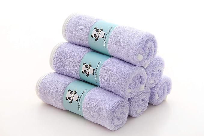 HIPHOP PANDA Baby Washcloths, Rayon Made from Bamboo - 2 Layer Ultra Soft Absorbent Newborn Bath Face Towel - Reusable Baby Wipes for Delicate Skin - Purple, 6 Pack-CubbioJoy