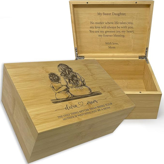 1st Mothers Day Gifts for Daughter - The Only Thing Better Than Being Your Mother Is Watching You Be A Mom, Personalized Keepsake Boxes for Memories Large, Acacia Wood, Happy Mothers Day, 11x8x4.75 in-CubbioJoy