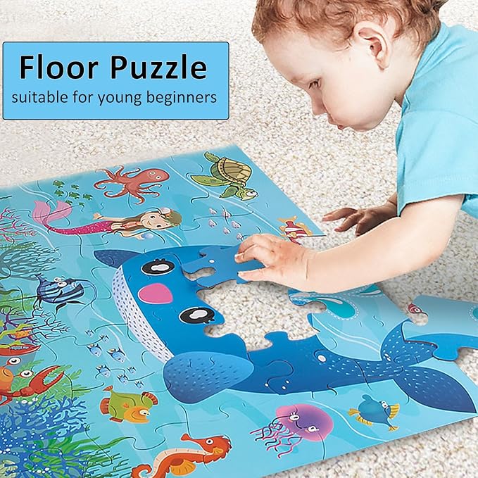 Jumbo Floor Puzzle for Kids, Large Jigsaw Puzzles 35 Piece for Kids Ages 3-5,Preschool Learning & Education Toys, Gifts for 4-8 Year Old Boys and Girls (Marine Animals)-CubbioJoy