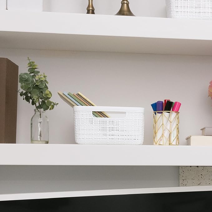 Curver Set of 8 Jute Small Decorative Plastic Organization and Storage Baskets, Perfect Bins for Home Office, Closet Shelves, Kitchen Pantry and All Bedroom Essentials-CubbioJoy