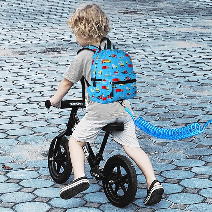 Accmor Toddler Backpack with Leash, Baby Backpacks with Anti Lost Wrist Link, Cute Mini Kids Backpack Leash Walking Harness for Travel, Small Excavator Backpack Tether for Boys Girls 1-3 (Light Blue)-CubbioJoy