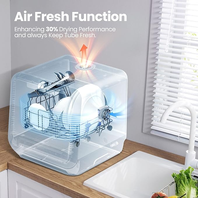 COMFEE' Portable Dishwasher Countertop with 5L Built-in Water Tank, No Hookup Needed, 6 Programs, 360° Dual Spray, 192℉ High-Temp& Air-Dry Function, Mini Dishwasher for RVs, White-CubbioJoy