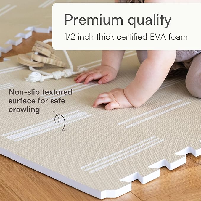 Baby Play Mat for Floor – 6x8ft Old White | Soft Non Toxic Premium EVA Foam Tiles for Tummy Time, Crawling & Playroom – Waterproof Interlocking Floor Mat for Babies & Toddlers by Lillefolk (12 Tiles)-CubbioJoy