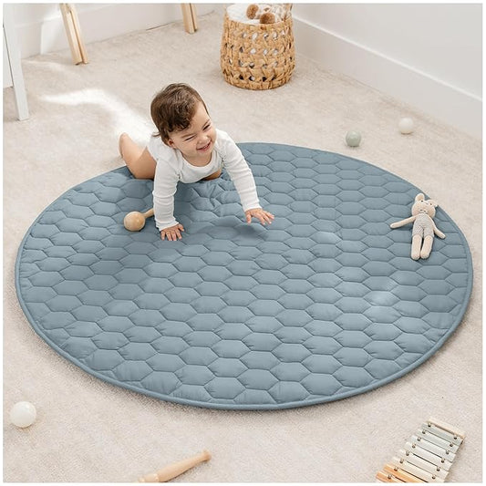 Comfy Cubs Round Kids Play Mat - Medium 48 inches Soft Quilted Baby Floor Mat with Non-Slip Bottom - Plush Design for Toddlers' Playtime and Relaxation - Comfortable and Durable - Pacific Blue-CubbioJoy