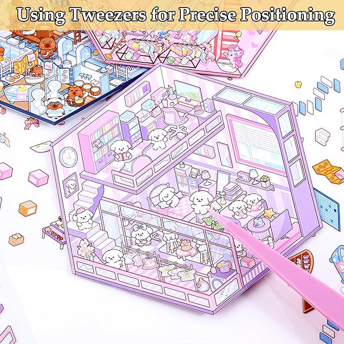 DIY 3D Sticker Scene 4 Sets of Reuseable and Waterproof Stickers Make Your Own Shop Scenes Sticker Cute Miniature Cartoon Stickers for Kids Adult-CubbioJoy