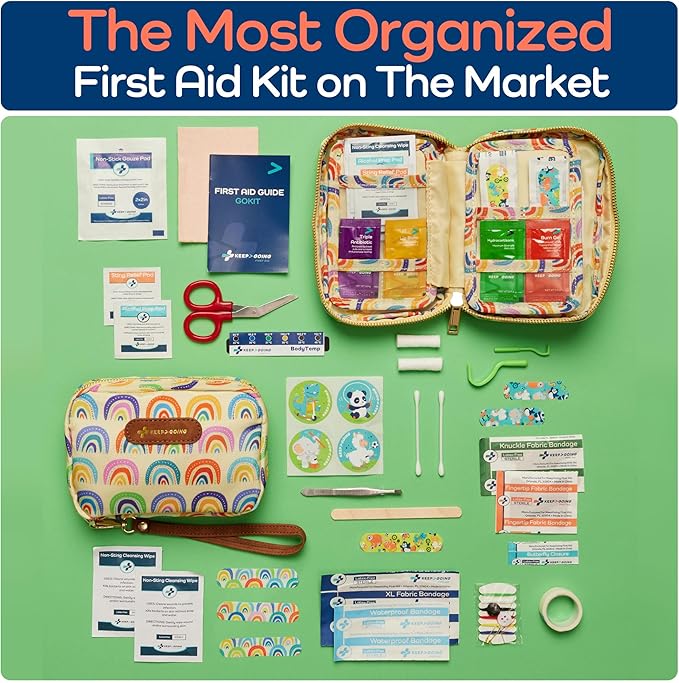 KeepGoing Travel First Aid Kit for Kids – 130 Pc. for Car, Home, Purse, Diaper Bag & Backpack with Latex-Free Bandages - Mini First Aid Kit Travel Size TSA-Approved-CubbioJoy