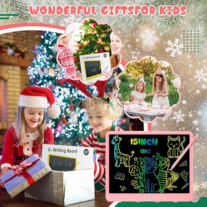 Decute Kids Toys LCD Writing Tablet with Stylus, 15 Inch Erasable Toddlers Doodle Board, Reusable Drawing Pad for Kids, Educational Christmas Birthday Gift for 3 4 5 6 7 8 Girls Boys Toddler Pink-CubbioJoy