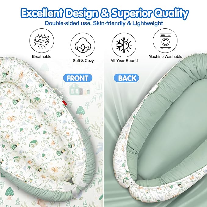 Baby Lounger - Breathable & Soft Baby Nest, Portable and Lightweight Tummy Time Lounger for Home and Travel, Ideal Newborn Babies Essentials Baby Shower Gifts-CubbioJoy