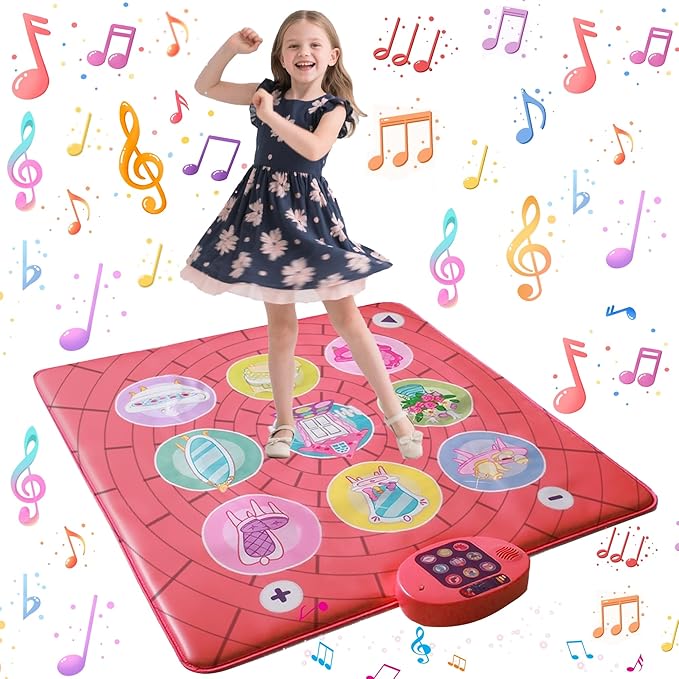 Dance Mat Toy for 3-12 Year Old Girls, Dancing Music Game Birthday for Kids, PlaymatScreen-Free Pink Dance Pad, Premium Speaker with Built-in Adjustable Volume Music, Perfect Christmas Birthday Gift-CubbioJoy