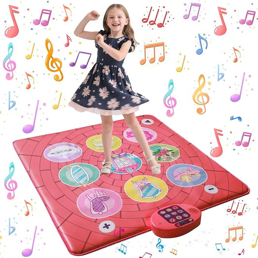 Dance Mat Toy for 3-12 Year Old Girls, Dancing Music Game Birthday for Kids, PlaymatScreen-Free Pink Dance Pad, Premium Speaker with Built-in Adjustable Volume Music, Perfect Christmas Birthday Gift-CubbioJoy