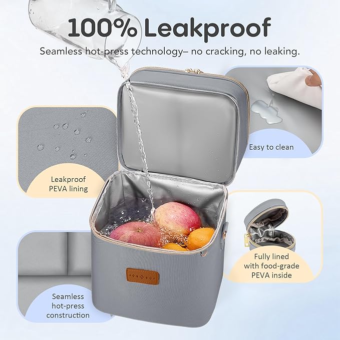 Breastmilk Cooler Bag with Ice Pack & Pacifier Case, Large Double Layer Insulated Baby Bottle Cooler Fits 6 Bottles, Breast Pump Storage Bag for Working Nursing Moms, with Gift Box-CubbioJoy