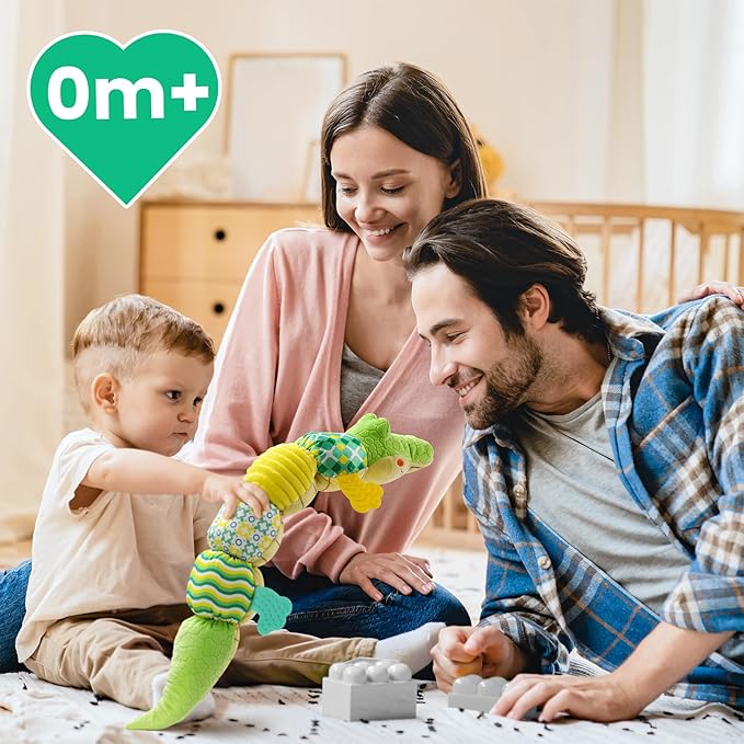 Sumobaby Baby Toys Musical Crocodile, Stuffed Animal Activity Soft Toys with Teether,Multi-Sensory Crinkle, Rattle and Textures, for Tummy Time Baby Toys 0 to 12 Months Boys, Girls, Alligator (Green)-CubbioJoy