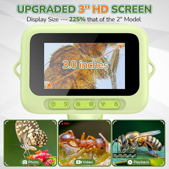 3.0" Screen Digital Microscope for Kids: 1000X Rechargeable Mini Pocket Portable Miniscope Magnifying Glass 4K Coin Jewelry Loupe Edu Science STEM Toy Xmas Gift 4-12 Boys Girls-CubbioJoy