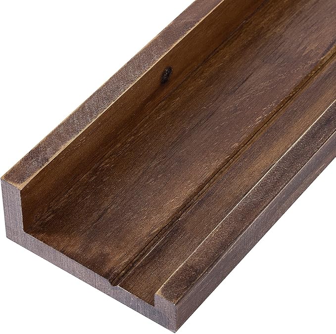 AZSKY 24 Inch Floating Shelves Rustic Wood Wall Shelf Deep Dark Walnut Floating Shelves a Set of 3 Hanging Narrow Picture Photo Ledge Shelves Wall Mounted Bathroom Bedroom Kitchen Office Décor-CubbioJoy