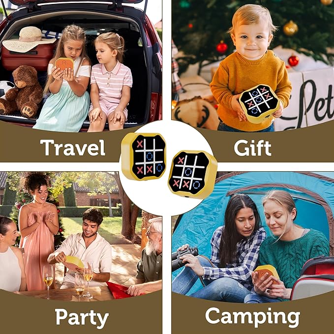 3 in 1 Electronic Tic Tac Toe Game, Handheld Digital Tic Tac Toe Bolt Game with Silent Mode, Portable Learing Toy Gift for Kids & Adults, Yellow-CubbioJoy