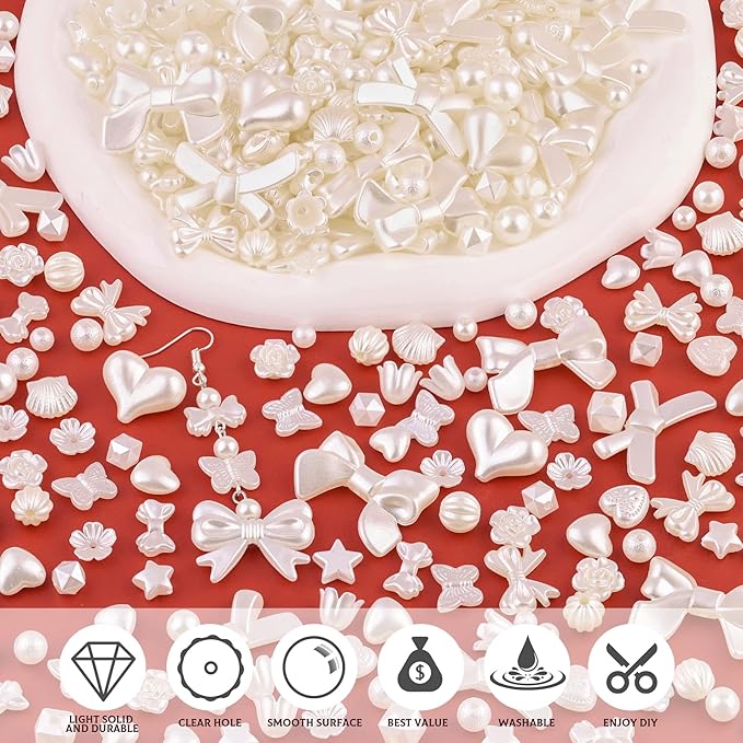 Assorted 270-320PCS Mix ABS Imitation Pearl Beads for Bracelet Making, Bow Butterfly Heart Kawaii Aesthetic Acrylic Beads,Cute Bead for Jewelry Making DIY Necklace Keychain Phone Charms-CubbioJoy