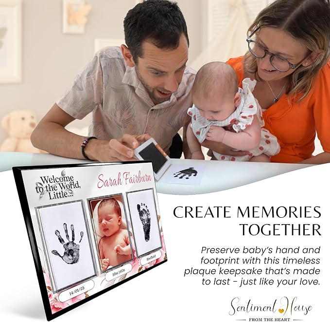 Inkless Hand and Footprint Kit, Baby Keepsake Plaque & Baby Shower Gifts - Ideal as Mom To Be Gift, Nursery Picture Frames, Clean Touch Hand and Footprint Kit (Style 1 - Design 2)-CubbioJoy