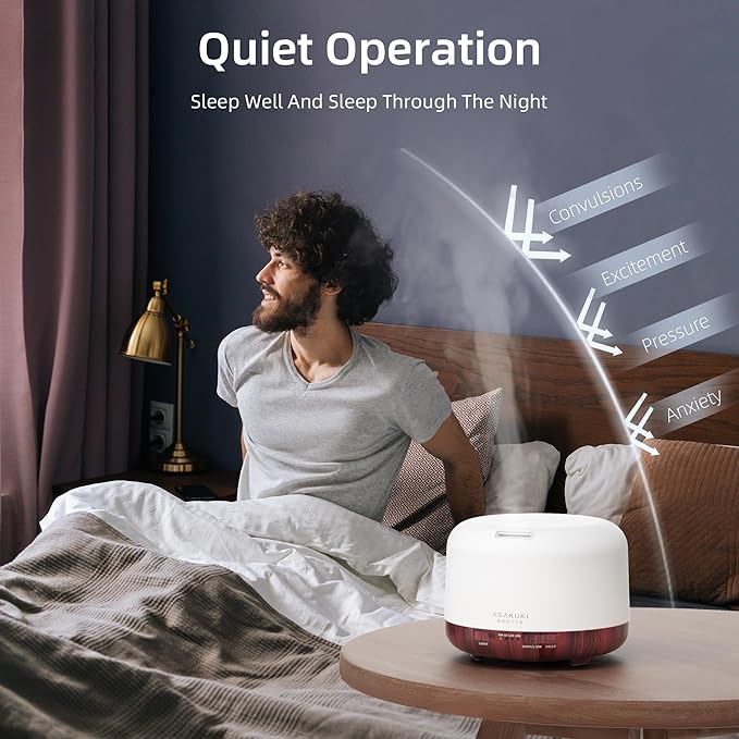 ASAKUKI Essential Oil Diffuser for Home, 500ml Aromatherapy Fragrant Oil Humidifier Vaporizer, 7-Color Light and Auto-Off Safety Switch Reddish-Brown-CubbioJoy