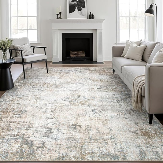 9x12 Area Rug Living Room Rug: Washable Modern Abstract Soft Thin Rug Indoor Floor No Slip Stain Resistant Carpet for Bedroom Dining Room Farmhouse Nursery Home Office - Brown Grey-CubbioJoy