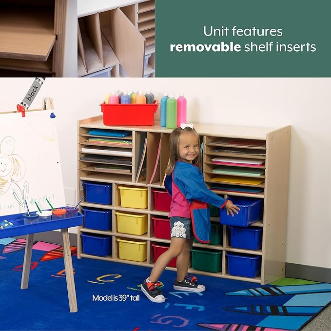 Angeles Value Line Multi-Section Storage, Classroom Shelves and Daycare Furniture, Construction Paper Organizer, 48" L x 12" W x 36" H-CubbioJoy