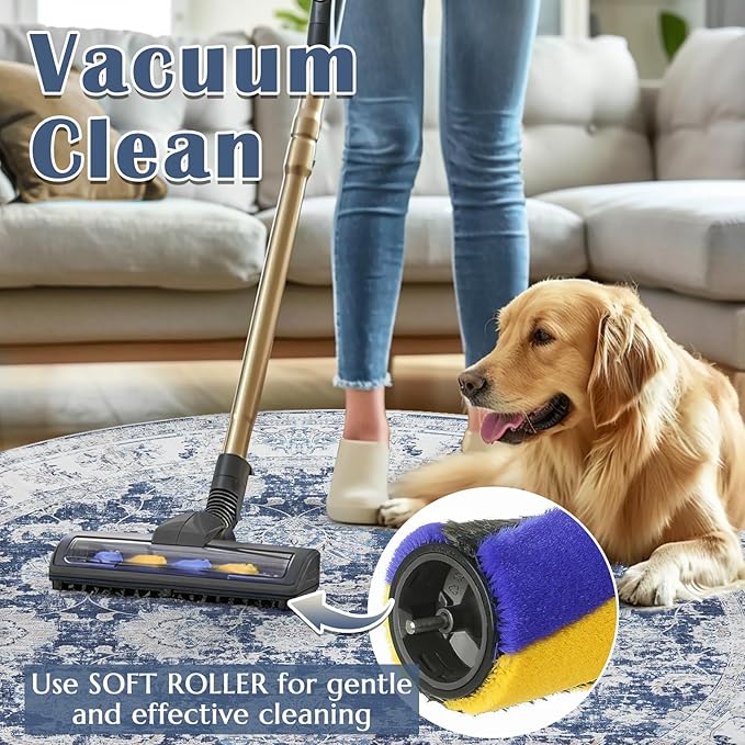 jinchan Round Rug 8ft Area Rugs Vintage Floral Distressed Design Machine Washable Non-Slip Low-Pile Ultra-Thin Circle Rug for Living Room Dining Room Bedroom Home Office Farmhouse (8' Round,Dark Blue)-CubbioJoy