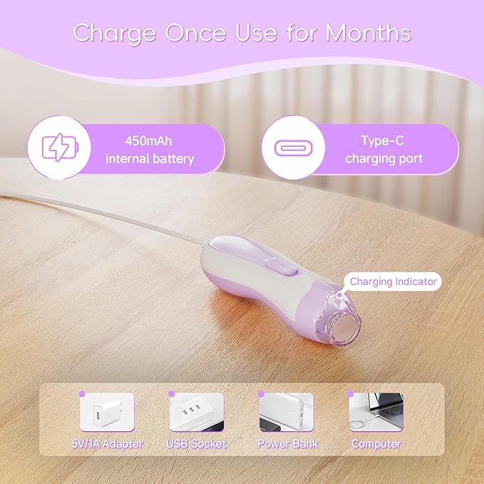 Baby Nail Trimmer Electric, 15 in 1 Baby Nail Clippers for Gentle Nail Care, Rechargeable Baby Nail File Electric with Light &15 Grinding Pads for Infant Toddler, Purple-CubbioJoy