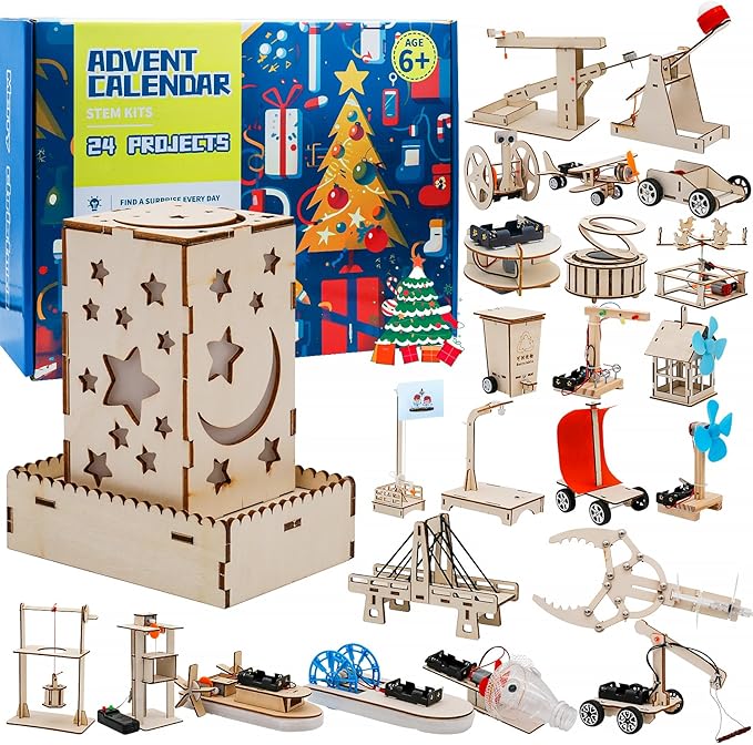 Christmas Advent Calendar 2024 Stem Kits Calendar for Kids Boys- 24 Days Christmas Countdown Educational Projects Crafts Advent Calendar Wooden Puzzles Xmas Surprise Gift for Kids Teens-CubbioJoy