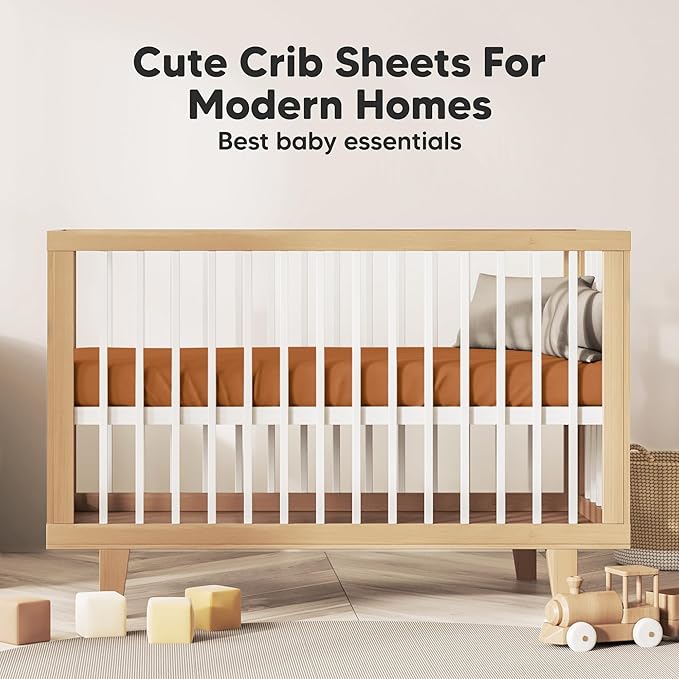 KeaBabies 2-Pack Organic Crib Sheets for Boys, Girls - 52x28 Fitted Crib Mattress Sheet Neutral, Breathable Jersey Cotton Cover for Baby Bed, Toddler Mattress, Soft & Cute Prints (Rust)-CubbioJoy