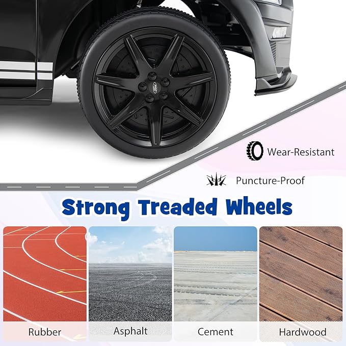 Costzon Ride on Car, 12V Licensed Ford Mustang Shelby GT500 Kids' Electric Vehicles w/Remote Control, USB Port, Radio, Music, Player, High Low Speed & Soft Start, Racing Kids Car for Toddler (Black)-CubbioJoy