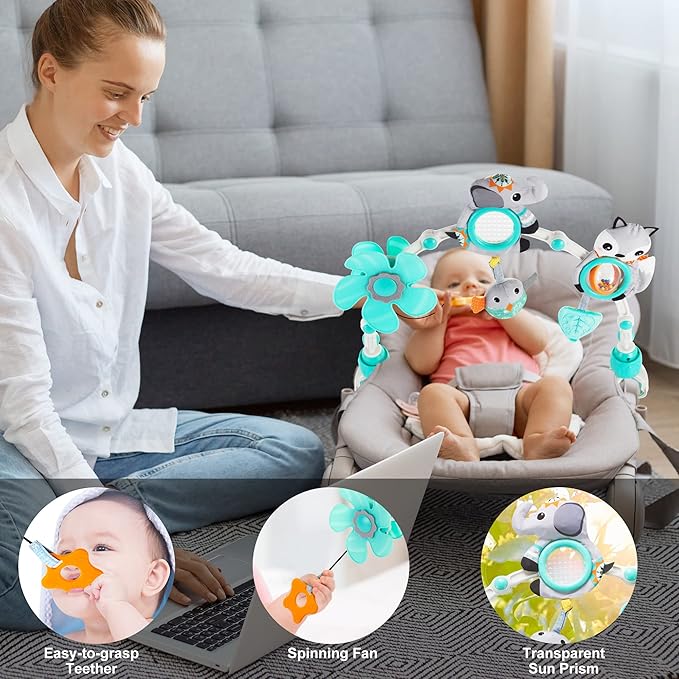 Adjustable Arch Bassinet Toys for Infant & Toddlers, Stroller Arch, Baby Crib Toys with Fascinating Hanging for Stimulating Baby’s Senses and Developing Motor Skills-CubbioJoy