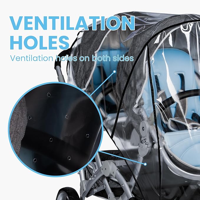 bemece Double Stroller Rain Cover, Weather Shield Double Stroller for Front and Rear Seats Twin Stroller, Baby Outdoor Activities Accessories, Protects Children from Rain, Snow, Wind-CubbioJoy