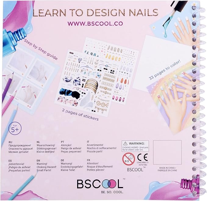 BSCOOL - Drawing, Coloring & Activity Book. Nail Design Book with Stickers and Guides. Fashion Design Sketchbook for Kids 5 and up. Little Designer Creativity Book - Nail Sticker Book. Gift for Girls-CubbioJoy