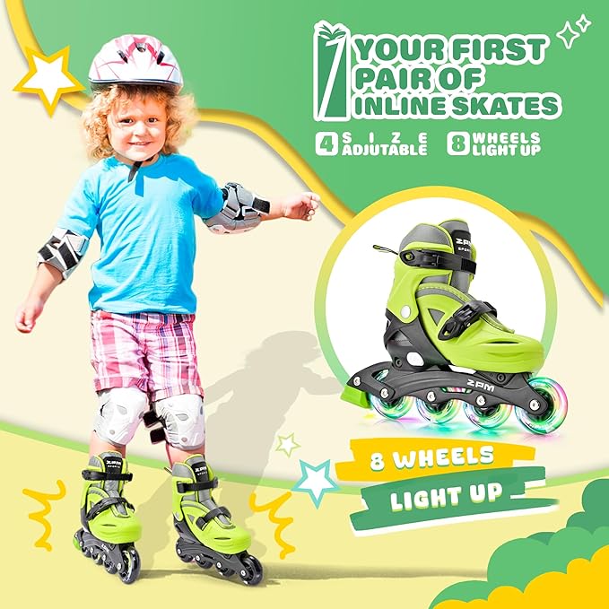 2PM SPORTS Inline Skates with Light Up Wheels, Roller Skates Blades for Boys Girls Kids Ages 5-8 8-12 4-6 6-12, Size Adjustable Beginner Blades Roller Skates-CubbioJoy