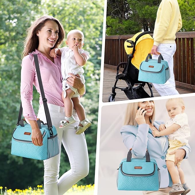 Breastmilk Cooler Bag with Ice Pack Fits 6 Baby Bottles up to 9 Ounce, Wearable Breast Pumps Cooler Bag for Nursing Mom Daycare, Work, Travel- Aqua-CubbioJoy