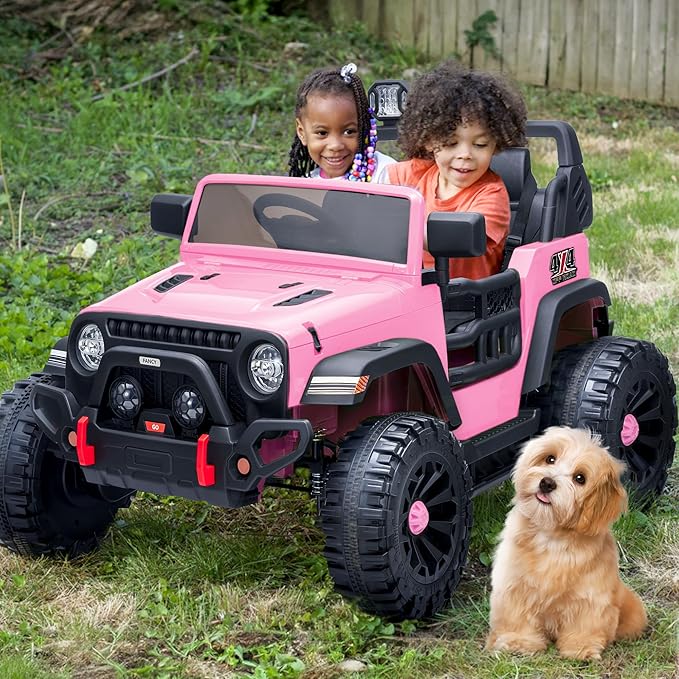 2 Seater Ride on Toy Car for Kids, 24V 4WD Ride-on Truck Kids Electric Car with Remote Control, 4x200W Motors - Light Pink-CubbioJoy