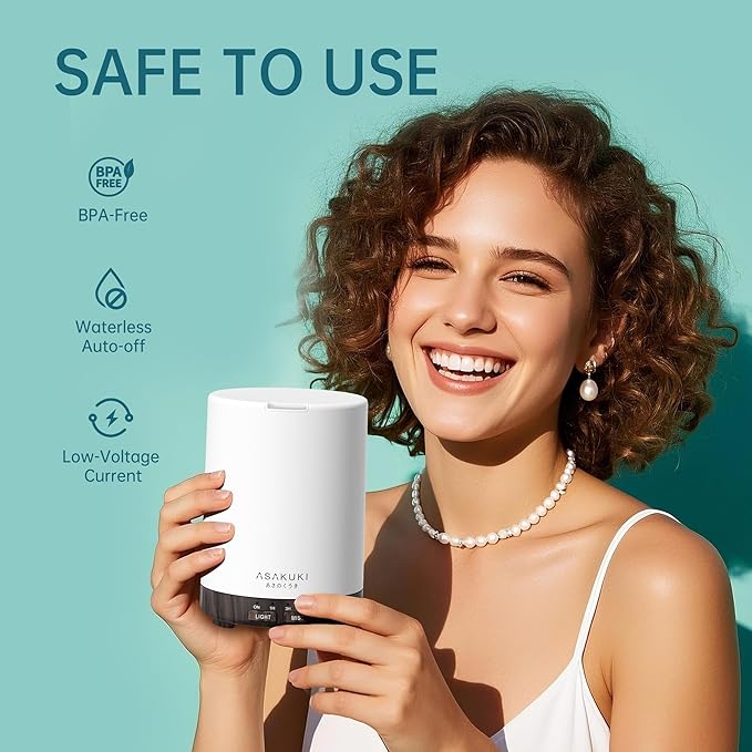 ASAKUKI 300ML Essential Oil Diffuser, Quiet 5-in-1 Premium Humidifier, Home Fragrance Aroma Diffuser with 7 LED Color Changing Light and Auto-Off Switch -Dark Brown-CubbioJoy