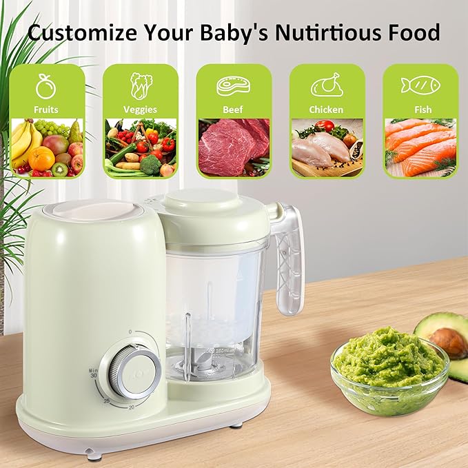 Baby Food Maker, 4 in 1 Baby Food Processor and Steamer, Puree Blender, Multifunctional Baby Puree Maker, Dishwasher Safe (Green)-CubbioJoy